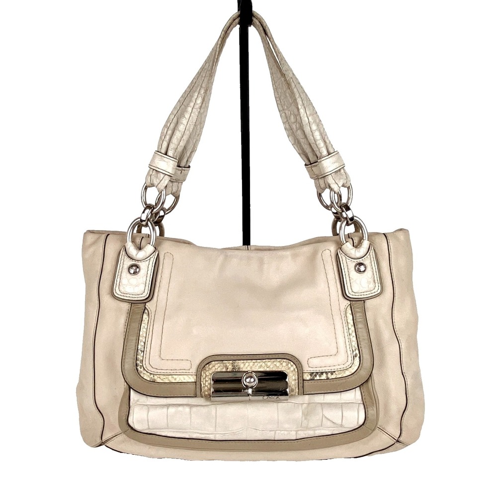 Coach Leather Purse Handbag Satchel Kristin Spectator Shoulder Bag Beige 16810